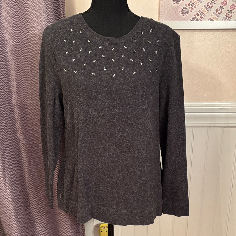 Banana Republic Embellished Long Sleeve Gray Top
